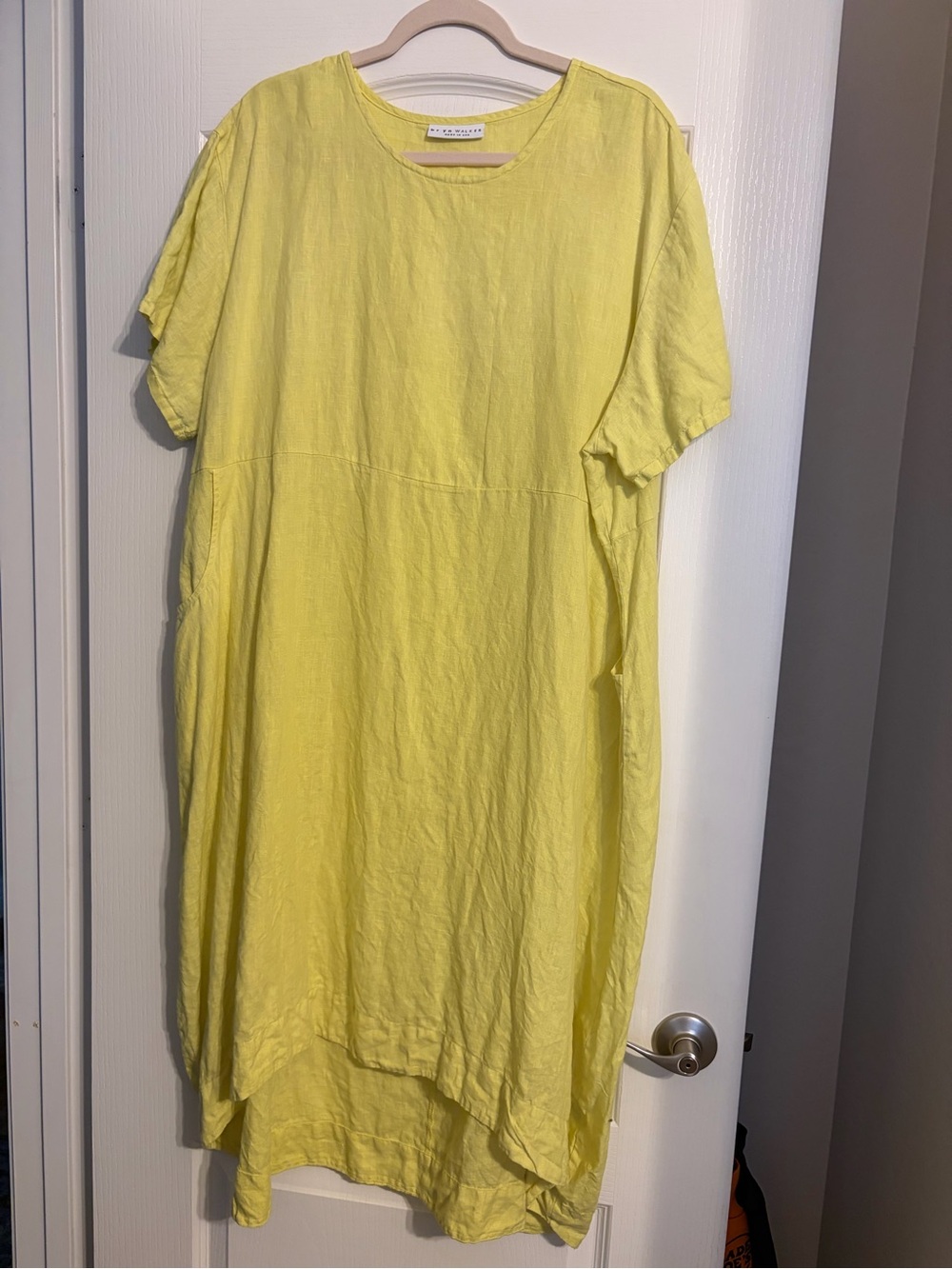 bryn Walker Sunny Yellow Linen Midi Shift Dress